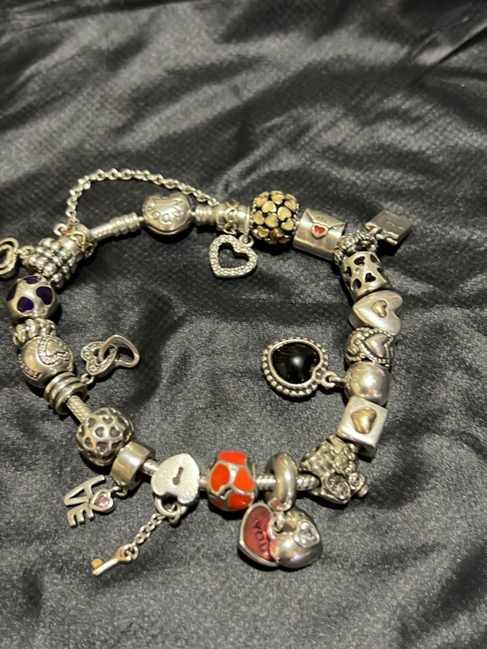 Authentic Pandora Sterling Silver Multi-Charm all Heart Bracelet